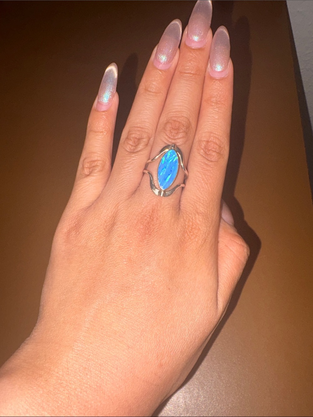 Sterling Silver Blue Opal Marquise Ring - Women's Jewelry